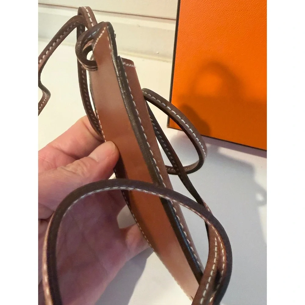 Hermes‎ In-the-Loop Phone Holder Brown Leather Neck Strap Case Made in France